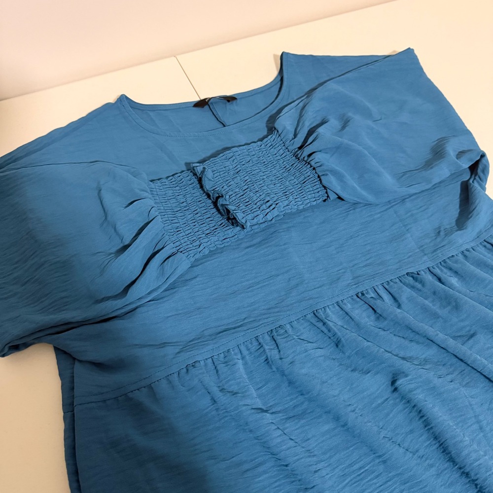 Dokotoo Teal Blue Smocked Cuff Babydoll Dress Long Sleeve Size L